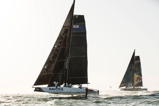 Tawera Racing and Red Bull Sailing Team in action on the final day of racing in Act 1 - Extreme Sailing Series © Lloyd Images http://lloydimagesgallery.photoshelter.com/